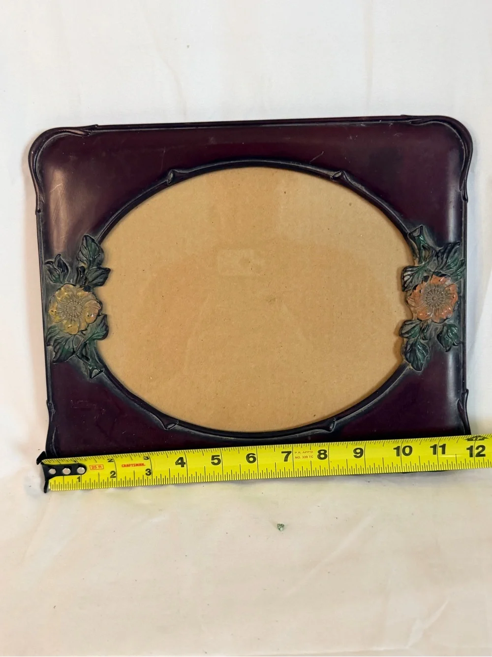 VTG Victorian Style Oval Picture Frame Burgundy Faux Wood Carved Floral Accents